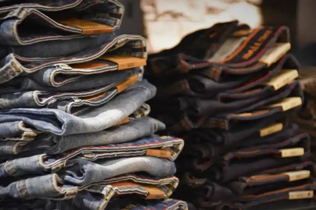 Jeans of different sizes in a store